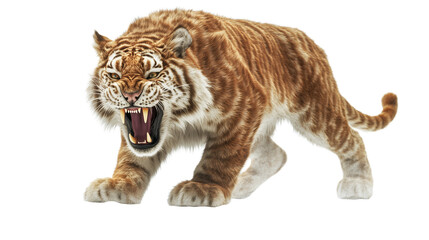 Fototapeta premium A snarling tiger beast with sharp fangs and dynamic fur textures, standing on a pristine, PNG format Background. Generative AI 