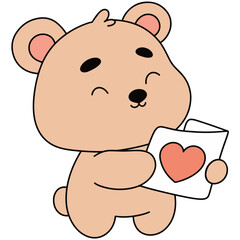 Valentine Baby Bear Giving a Heart-Shaped Card in Flat Design for Adorable Art