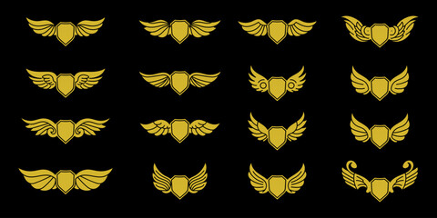 set golden wing element decorated vector design templates