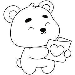valentine baby bear giving a card with hearts cute love doodle illustration