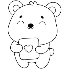 valentine baby bear giving a card with hearts cute love doodle illustration