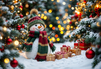 Adorable Snowman Amidst the Magic of Christmas