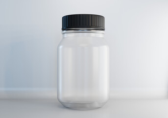 glass jar mockup with a black cap on white background 3d render 