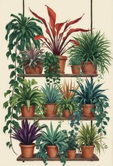 Fototapeta premium Vibrant Exotic Plant Shelf with Minimalistic Background for Calming Nature-Inspired Decor and Wall Art