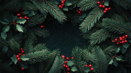 evergreen holiday red berries space branches background copy pine christmas wood tree decoration branch fir green frame new wooden border year winter white celebration card old spruce holly isolated