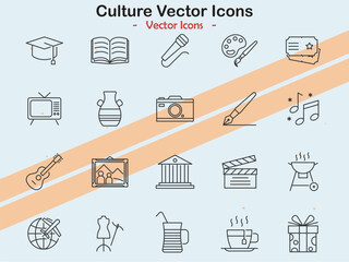 Icons representing cultural and heritage themes in vector style