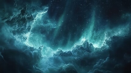 Fototapeta premium Teal nebula cosmic cloudscape.