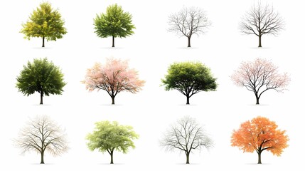 A Stunning Collection of Tree Species Showcasing Seasonal Changes Through Vivid Colors, Shapes, and Textures Ideal for Nature Lovers and Environmental Awareness Projects