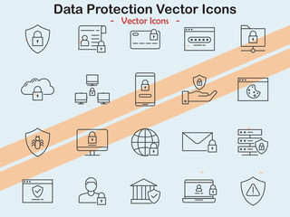 Icons representing data protection and security themes in vector style