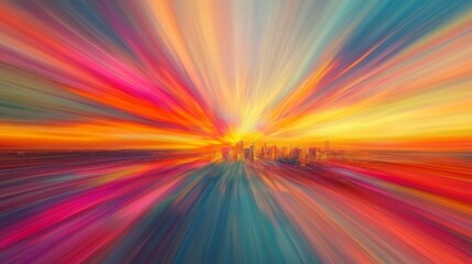 Obraz premium Vibrant sunrise over city, zoom effect.