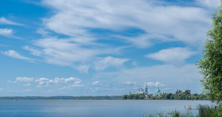 Panorama of Spaso Yakovlevsky Monastery of Rostov the Great, view from Lake Nero. High quality photo