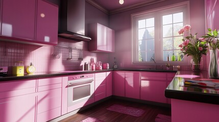 The House's Contemporary Kitchen Has a Pink Decor":