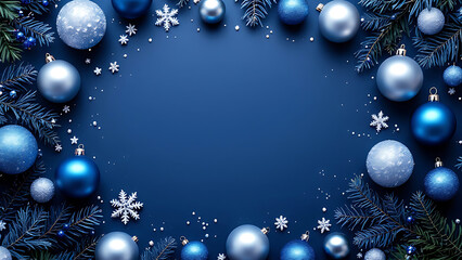 Christmas Blue Element on Dark Blue Background with Text Space for Holiday Design