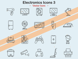 Icons illustrating additional electronics and tech items in vector style