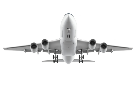 Experience the thrill of flight with this realistic airplane image. Airplane soaring in the clouds concept