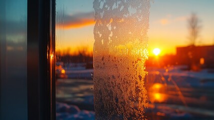 Frozen Window Sunset Winter Frost Patterns Cold Weather Sunrise