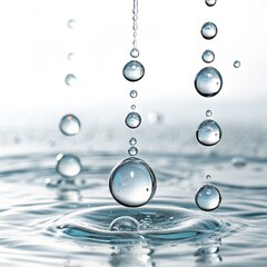 transparent water droplets isolated on white background.