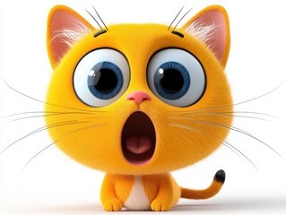 Fototapeta premium Surprised Cute Cartoon Cat with Big Eyes and Fluffy Fur