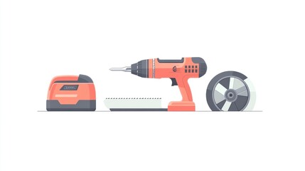 Fototapeta premium Illustration of Construction Tools Drill, Laser Measure, and Saw Blade