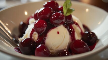 Cherry Jubilee: Cherries Flamb&eacute;ed in a Sweet Sauce, Generative AI