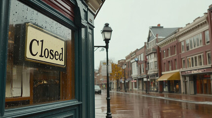 Fototapeta premium Closed boutique storefront with elegant window display, symbolizing the end of a day and the anticipation of a new beginning