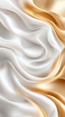 Fototapeta premium Flowing silk fabric in soft shades of white and gold, creating a luxurious and elegant texture.