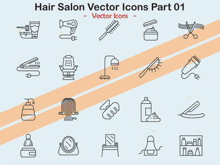 Icons illustrating hair salon and beauty themes in vector style