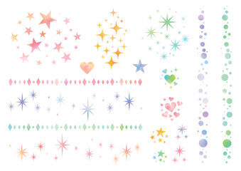 かわいい水彩風の星やハートなどのあしらいと飾り線セット