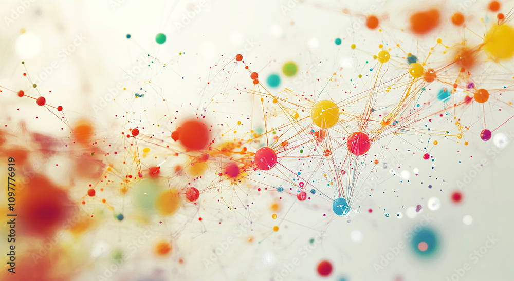 Poster Colorful abstract network of dots and lines representing data connectivity and communication in a digital space