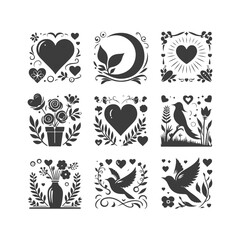 A Set of Valentine's Day Ornaments Silhouette Design Vector Illustration