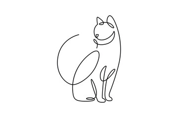 One continuous line drawing of cat sitting. Pet animal silhouette in simple minimal linear style. Elegance kitty Doodle vector illustration. 