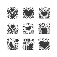 A Set of Valentine's Day Ornaments Silhouette Design Vector Illustration