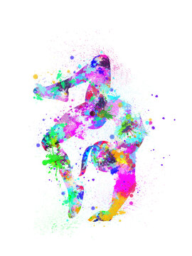Watercolor colorful splashes gymnastic girl athlete silhouette on white background jpg image large