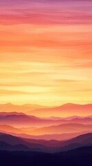 Obraz premium Stunning sunset over layered mountains, creating a serene atmosphere with vibrant hues of orange, purple, and pink.