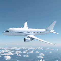 Obraz premium airplane white colors with bright clouds background.