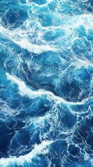Obraz premium Aerial view of vibrant blue ocean waves crashing, creating dynamic patterns and textures in a serene natural setting.