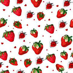Valentine’s Day Strawberry and Heart Pattern. Fresh Strawberry Design with Love Symbols