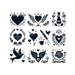 A Set of Valentine's Day Ornaments Silhouette Design Vector Illustration