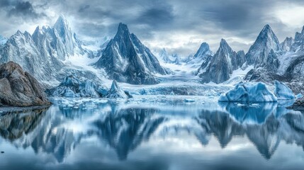 Majestic Snowy Mountains Reflecting In Calm Glacial Lake
