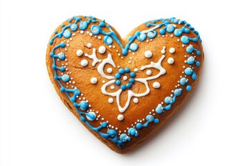 Obraz premium Gingerbread heart from oktoberfest featuring blue edge set against a white backdrop