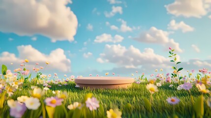 Cartoon prairie flowers outdoor landscape circular booth illustration poster background