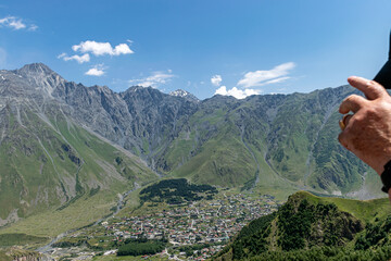 view from above on green hills, landscape from the mountain