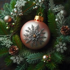 Bauble on Green Christmas Fir Tree frame 