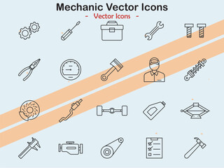 Icons representing mechanic and automotive themes in vector style