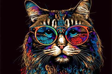 Pop art deco cat with glasses