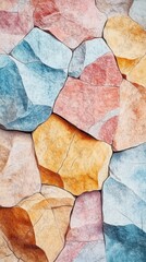 A vibrant arrangement of multicolored rocks, showcasing shades of blue, pink, and orange in a natural mosaic.