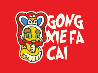 pop art golden snake for chinese new year with text gong xie fa cai 