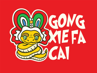 pop art golden snake for chinese new year with text gong xie fa cai 