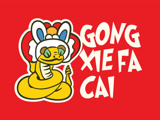 pop art golden snake for chinese new year with text gong xie fa cai 