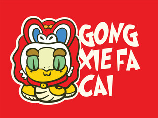 pop art golden snake for chinese new year with text gong xie fa cai 